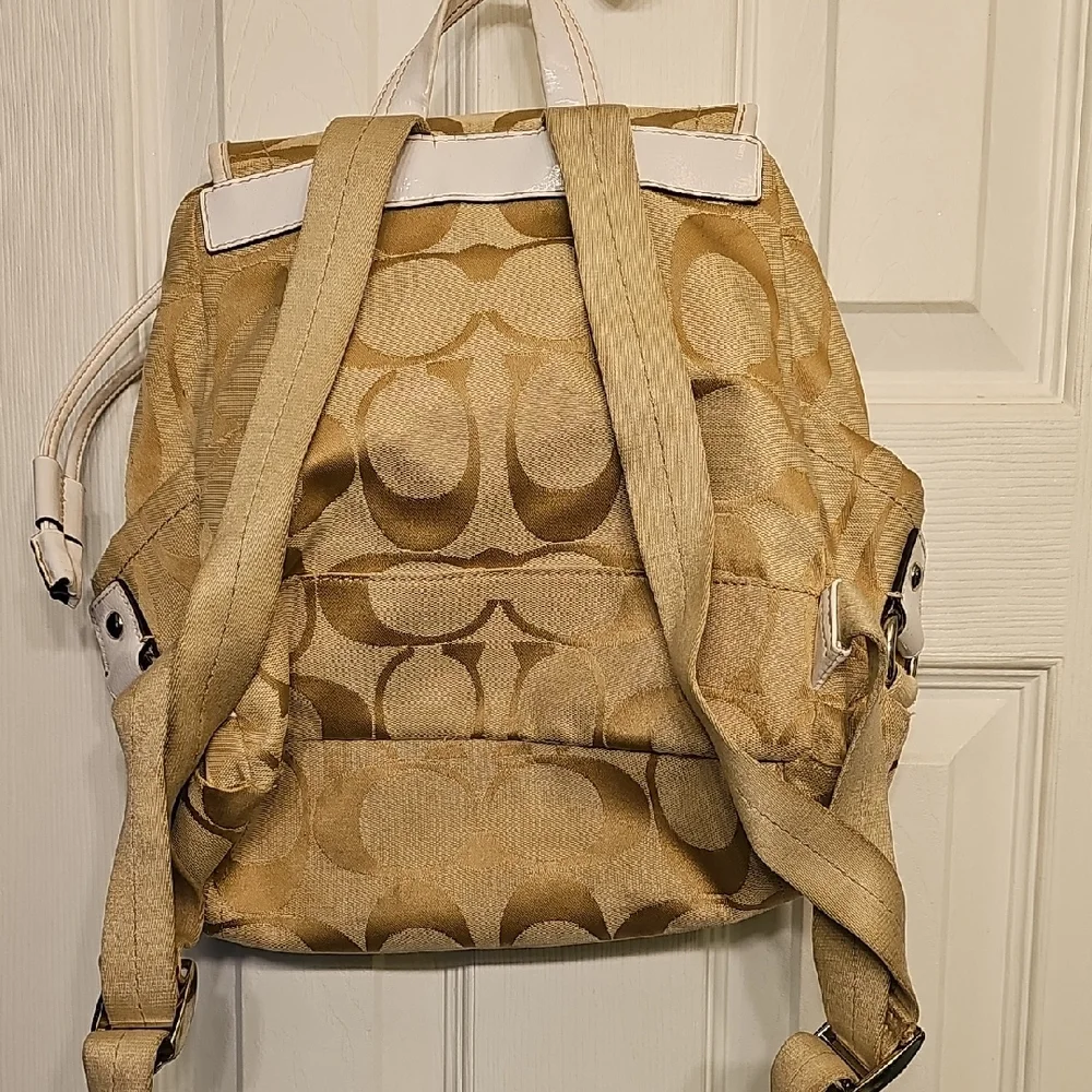 Coach Signature Beige Canvas Drawstring Backpack - Picture 2 of 14